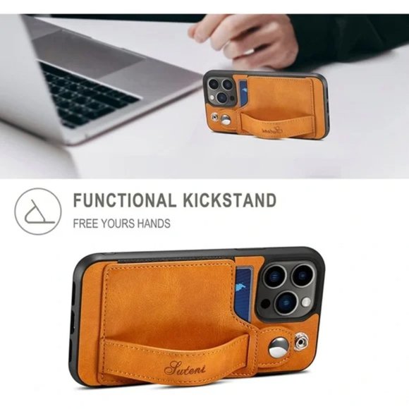 NEW LEATHER IPHONE 13 PRO MAX CASE NEW WITH STRAP - Picture 8 of 13